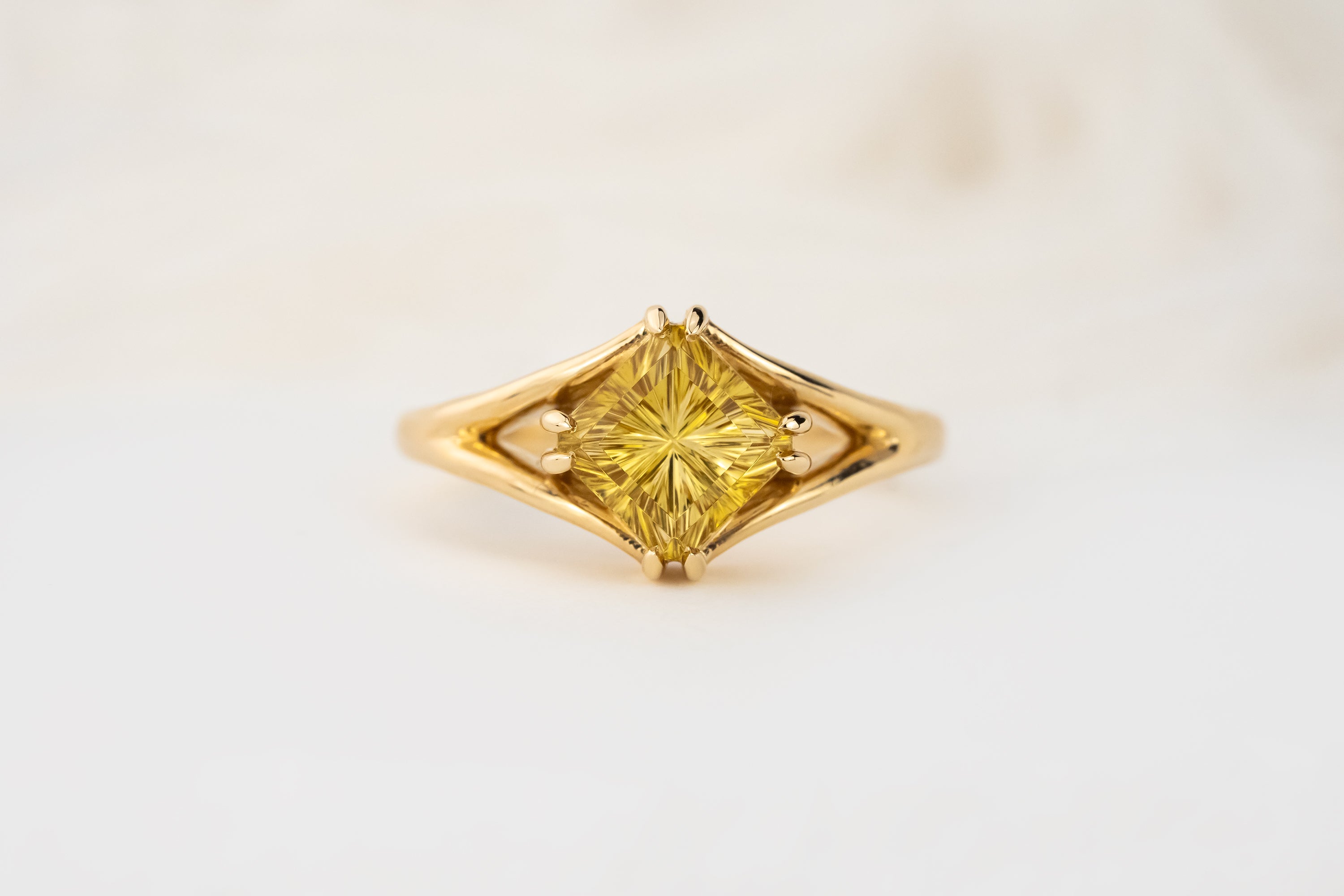 The Willow Ring | 1.63 CT Square Starbrite™ Yellow Tourmaline - Lavender Creek Gems 