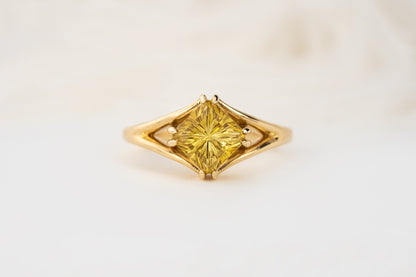 The Willow Ring | 1.63 CT Square Starbrite™ Yellow Tourmaline - Lavender Creek Gems 