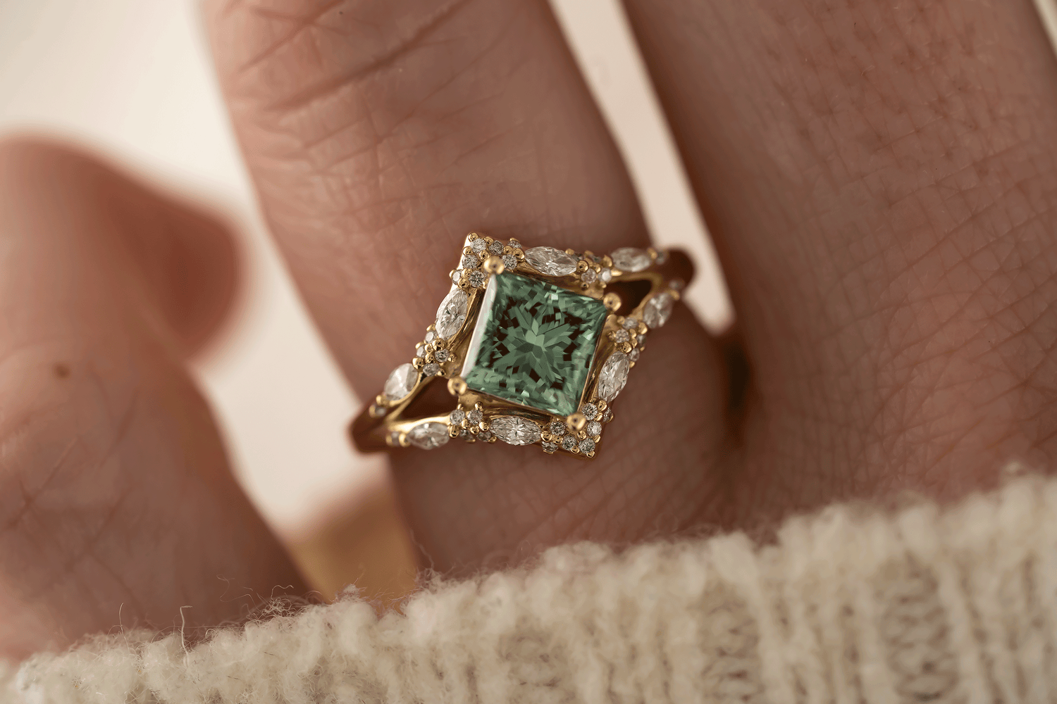 The Oracle Ring | 1.46 CT Princess Green Diamond