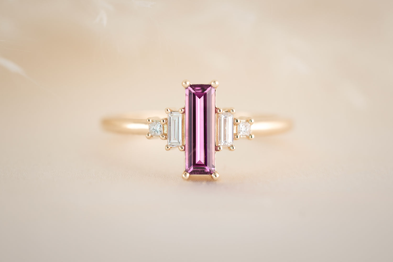 The Mira Ring | 0.65 CT Purple Baguette Sapphire - Lavender Creek Gems 