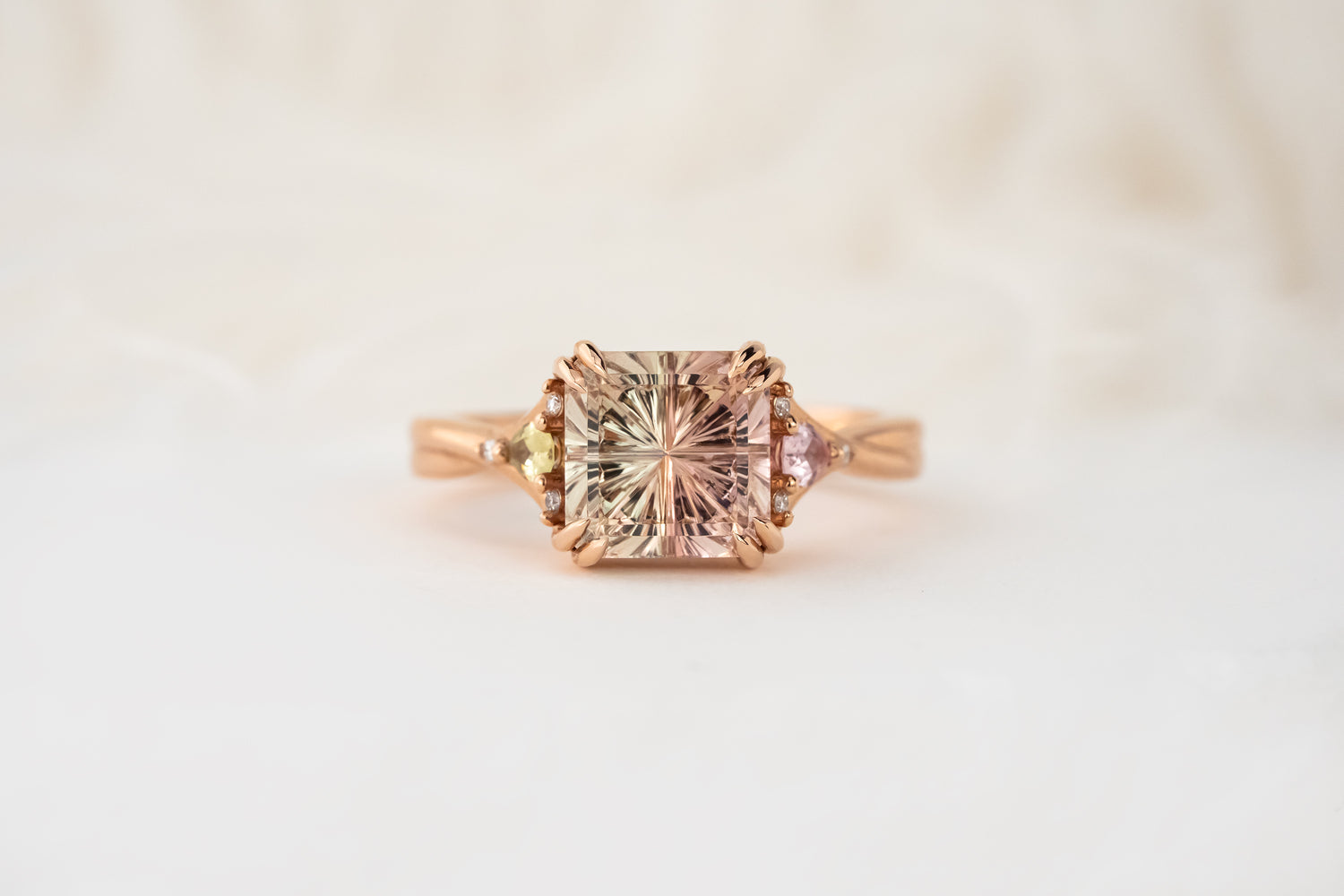 The Fates Ring | 2.79 CT Square Starbrite™ Bicolor Watermelon Tourmaline - Lavender Creek Gems 