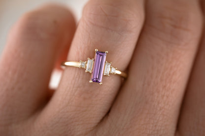 The Mira Ring | 0.65 CT Purple Baguette Sapphire - Lavender Creek Gems 