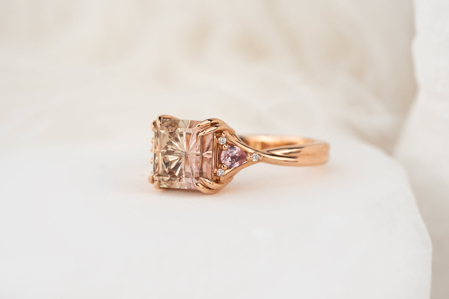 The Fates Ring | 2.79 CT Square Starbrite™ Bicolor Watermelon Tourmaline - Lavender Creek Gems 