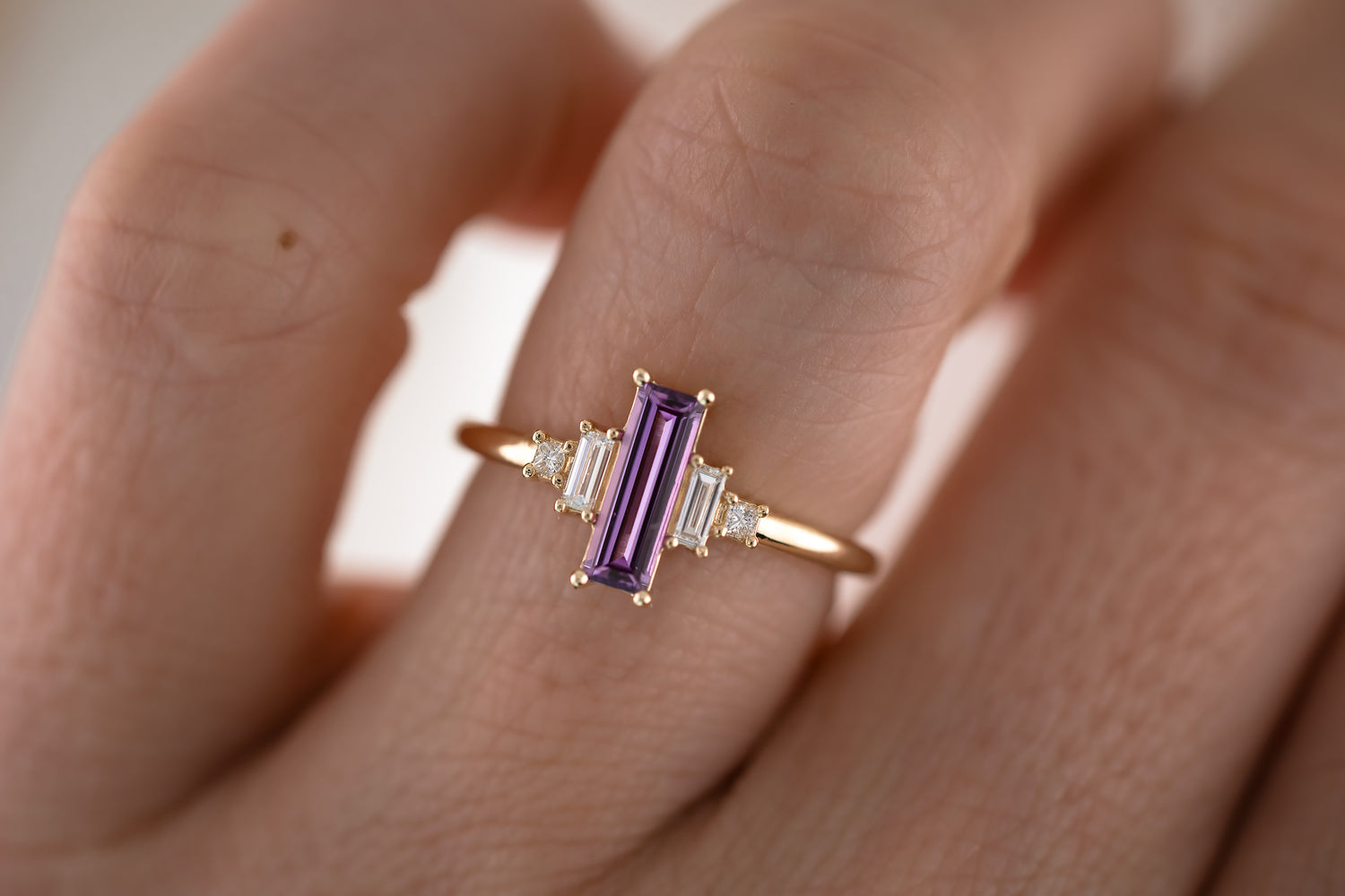 The Mira Ring | 0.65 CT Purple Baguette Sapphire - Lavender Creek Gems 