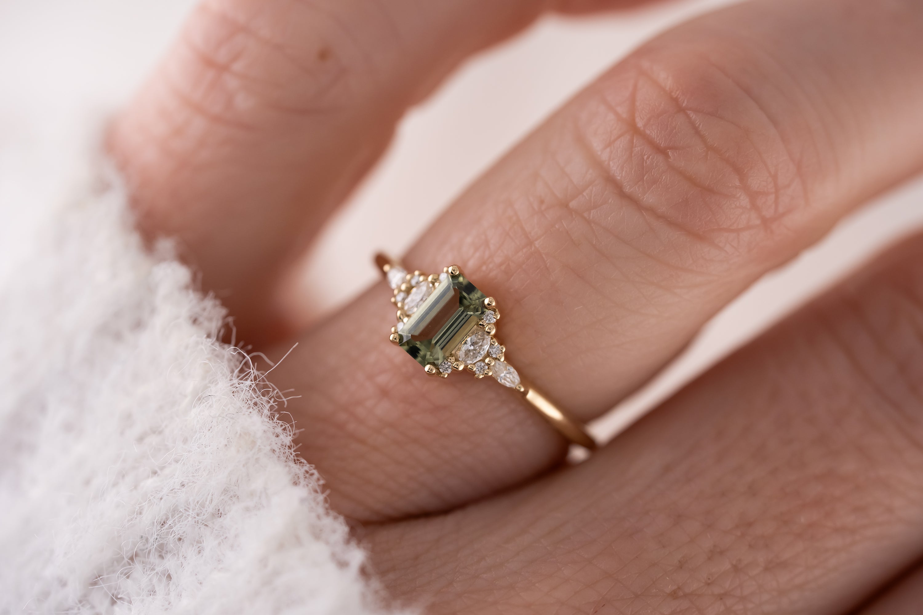 The Mini Maeve Ring | 0.54 CT Emerald Cut Light Green Sapphire - Lavender Creek Gems 