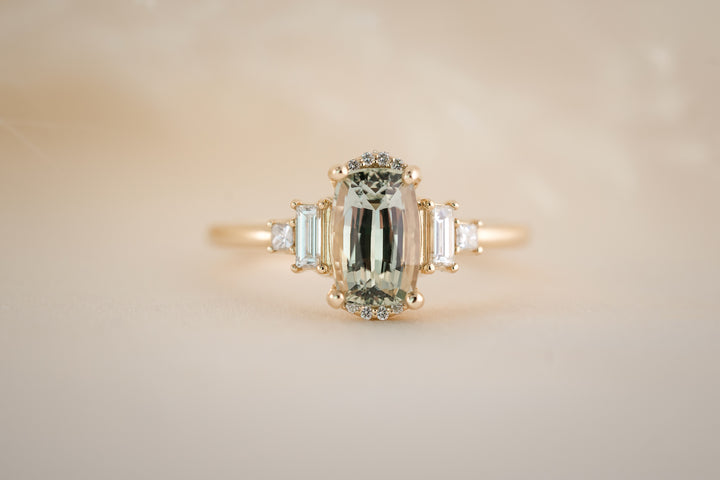 The Sura 2.03 CT Antique Cushion Mint Green Sapphire Ring