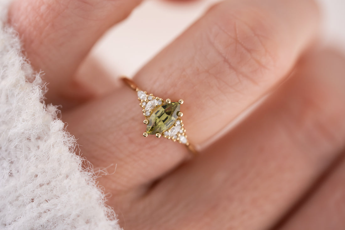 The Mini Maeve Ring | 0.69 CT Marquise Cut Light Green Sapphire - Lavender Creek Gems 