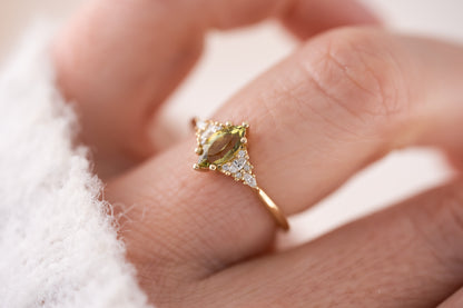 The Mini Maeve Ring | 0.69 CT Marquise Cut Light Green Sapphire - Lavender Creek Gems 