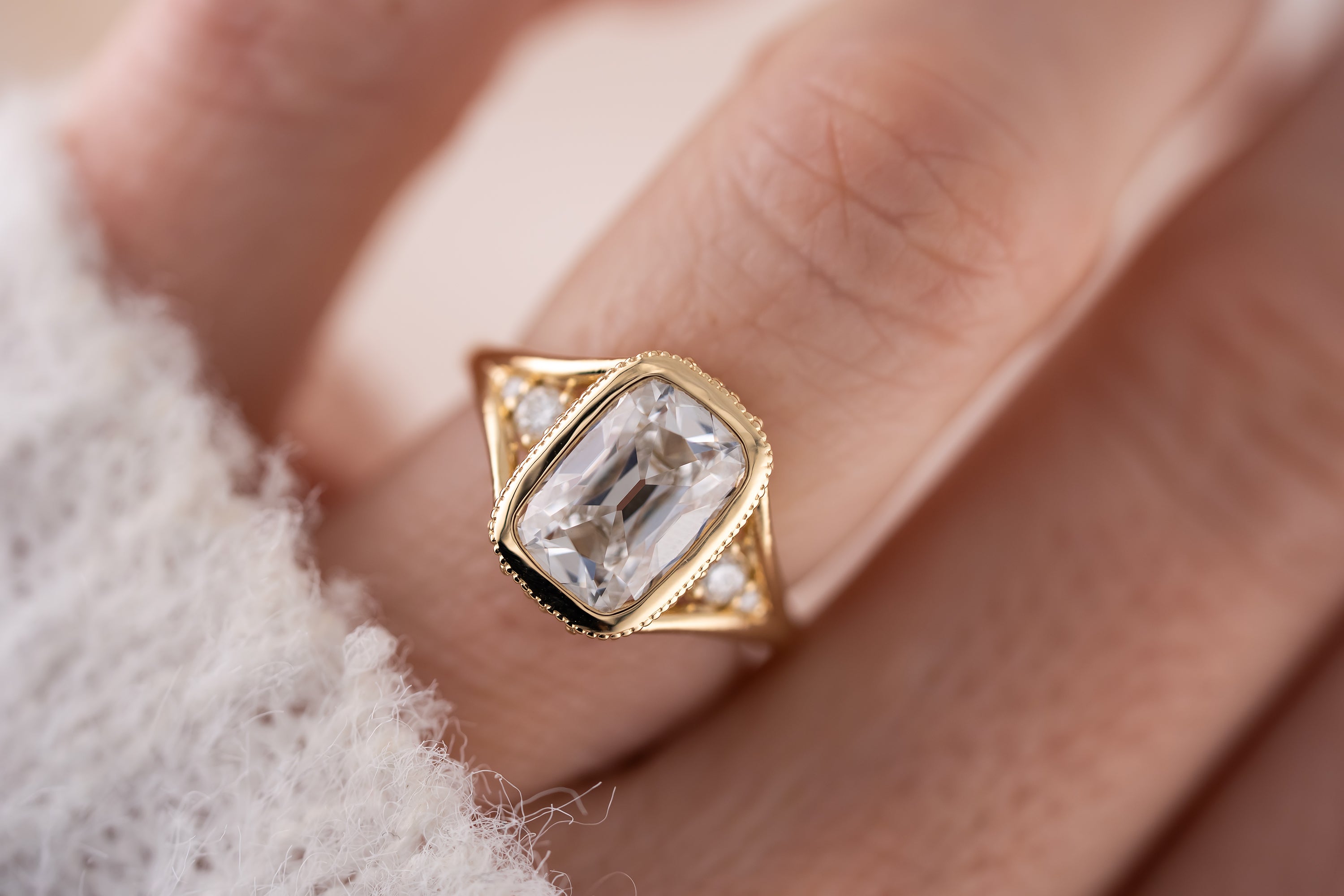 The Sitara Ring | 2.8 CT Old Mine Elongated Cushion Diamond - Lavender Creek Gems 