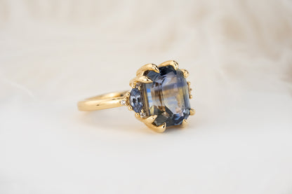 The Low Maren Ring | 6.21 CT Emerald Cut Bicolor Blue Sapphire - Lavender Creek Gems 