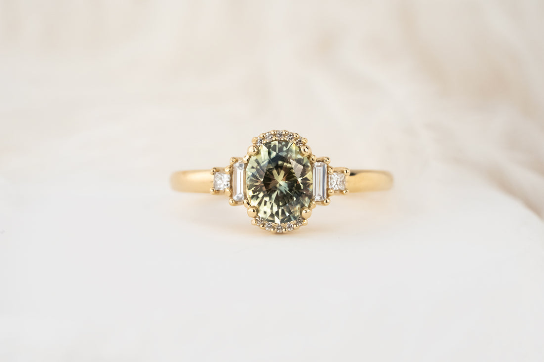 The Sura Ring | 1.42 CT Oval Bicolor Light Green Sapphire - Lavender Creek Gems 