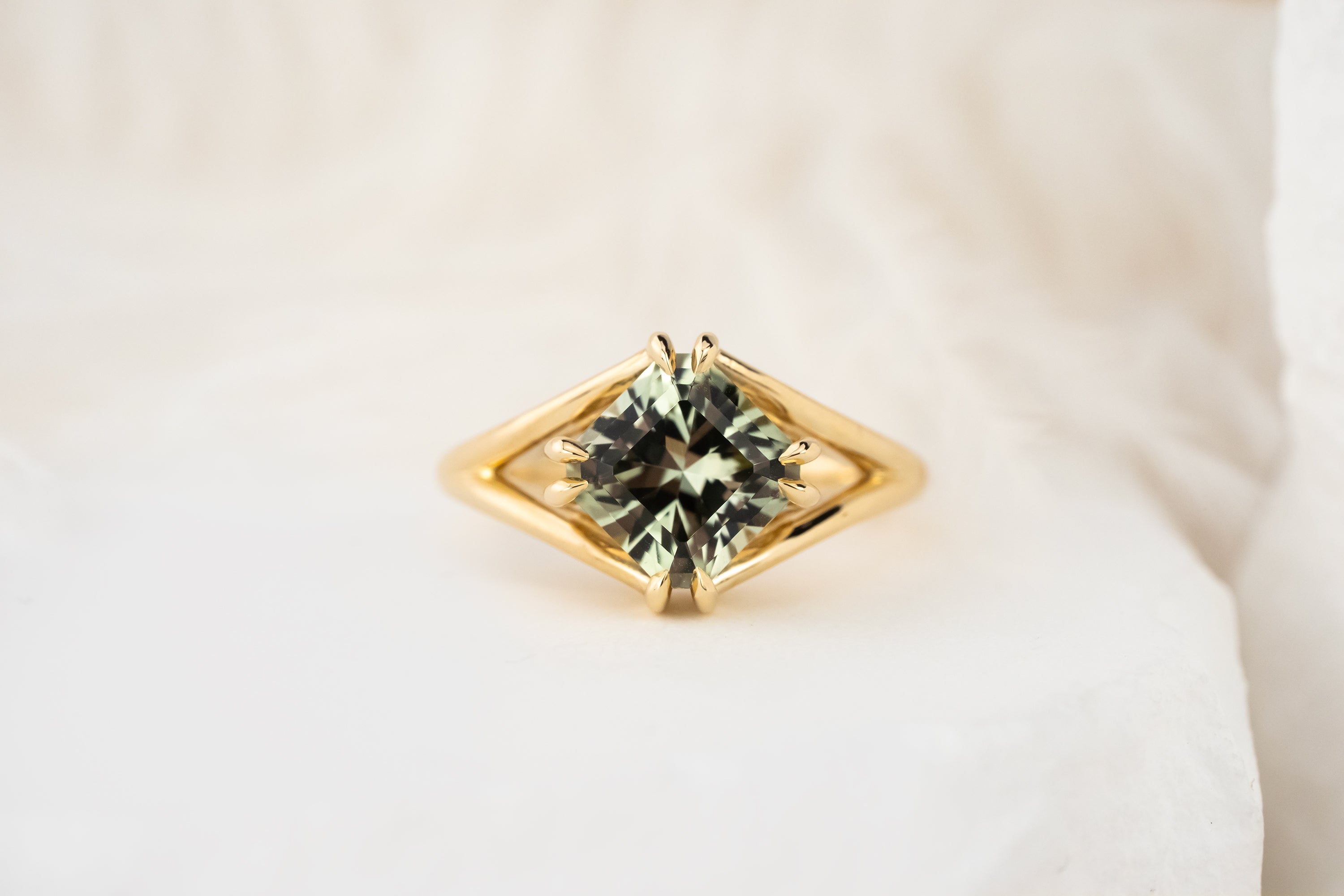 The Willow Ring | 2.53 CT Square Radiant Sage Green Tourmaline - Lavender Creek Gems 