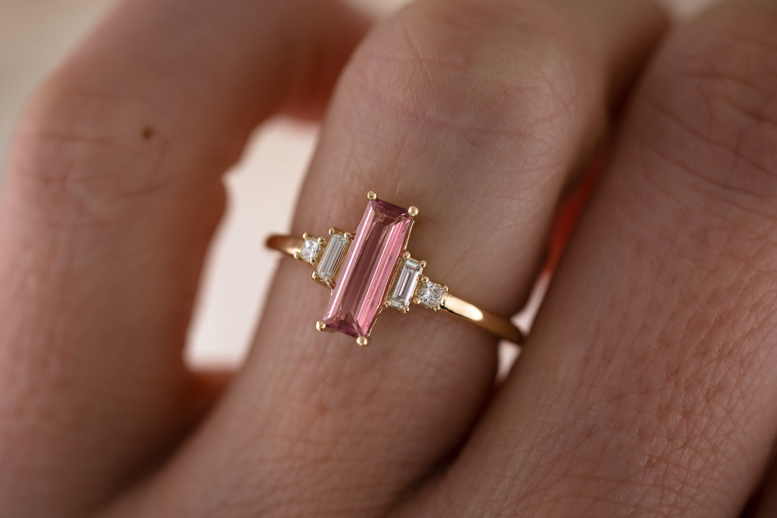 The Mira 0.74 CT Pink Baguette Sapphire Ring - Lavender Creek Gems 