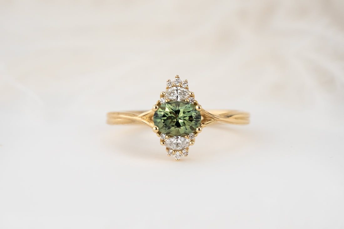The Myrielle Ring | 0.9 CT Oval Teal Green Sapphire - Lavender Creek Gems 