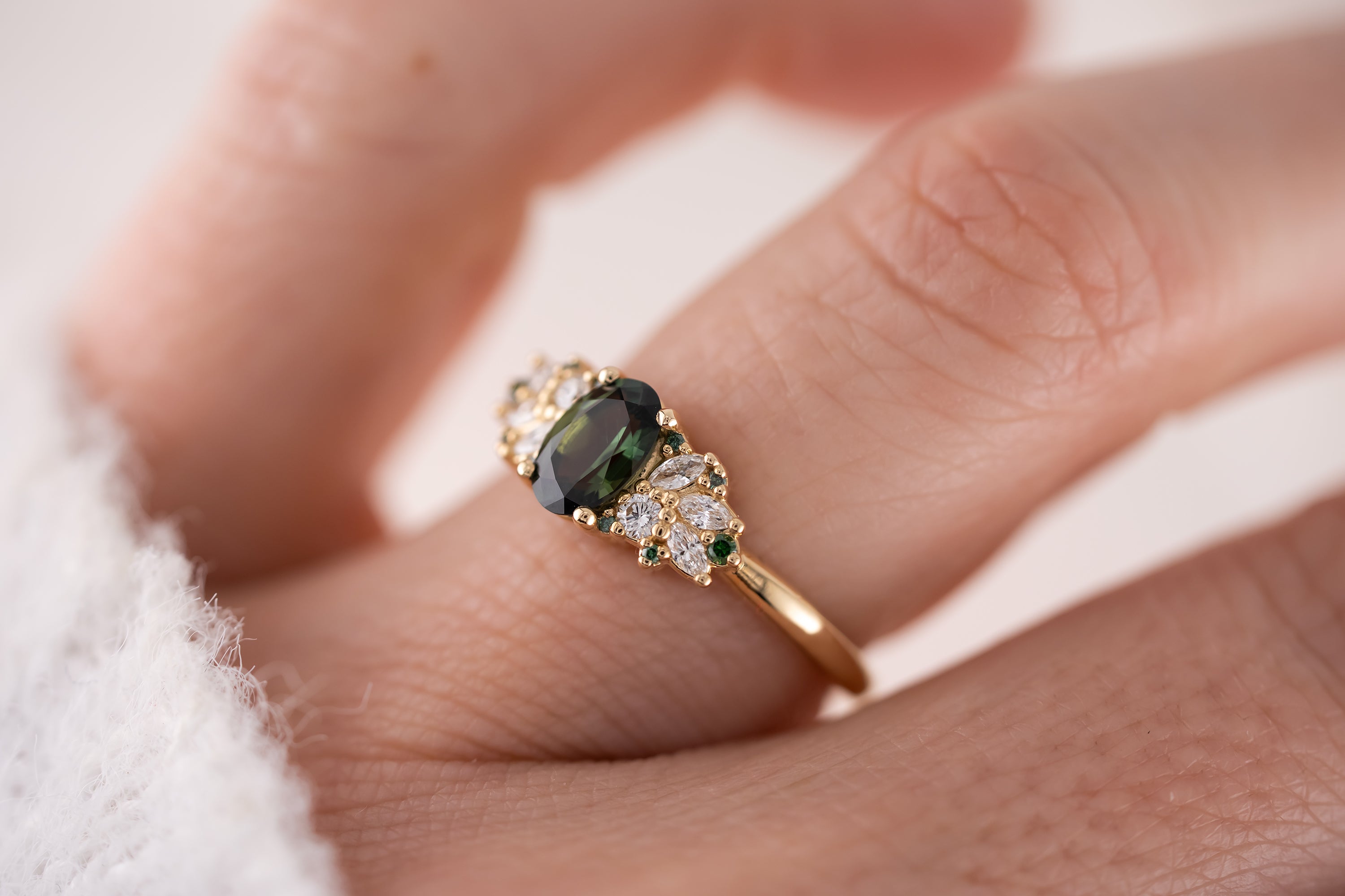 The Rosalie Ring | 0.82 CT Oval Green Sapphire - Lavender Creek Gems 