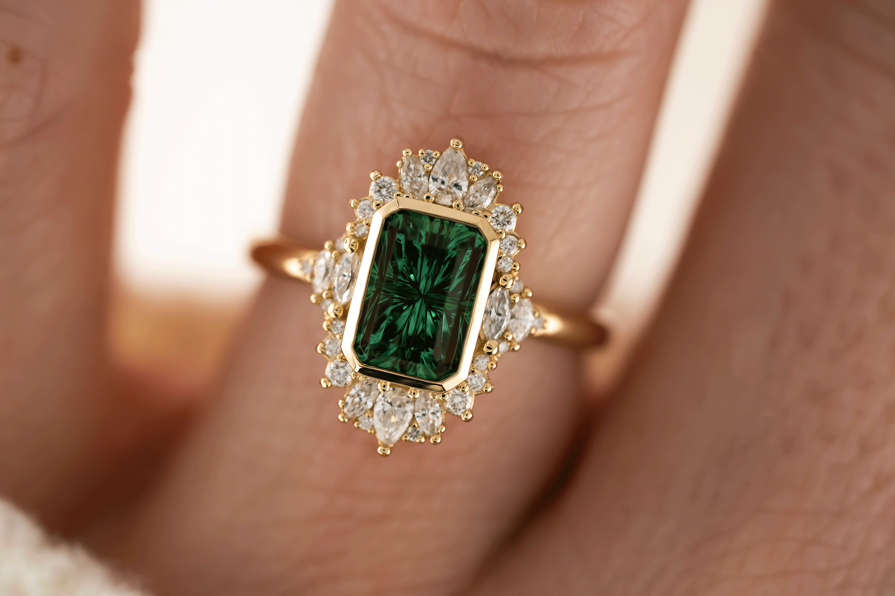 The Ethereal Ring | 2.09 CT Rectangular Starbrite™ Green Tourmaline - Lavender Creek Gems 