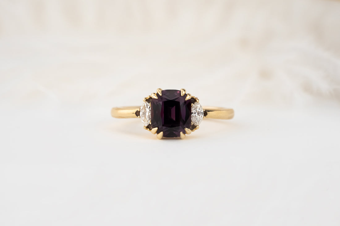 The Low Maren Ring | 2.19 CT Cushion Brownish Aubergine Sapphire - Lavender Creek Gems 