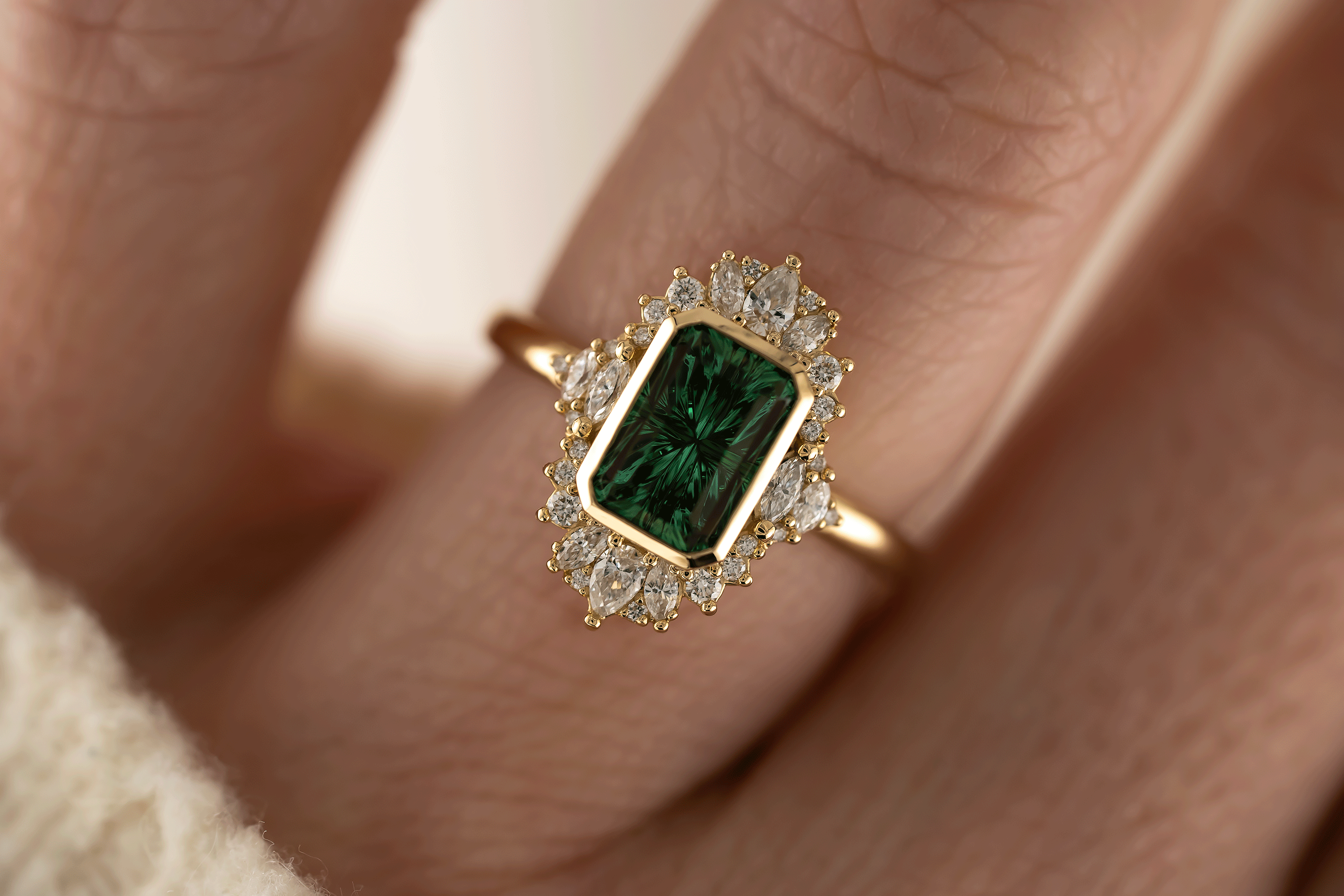 The Ethereal Ring | 2.09 CT Rectangular Starbrite™ Green Tourmaline - Lavender Creek Gems 