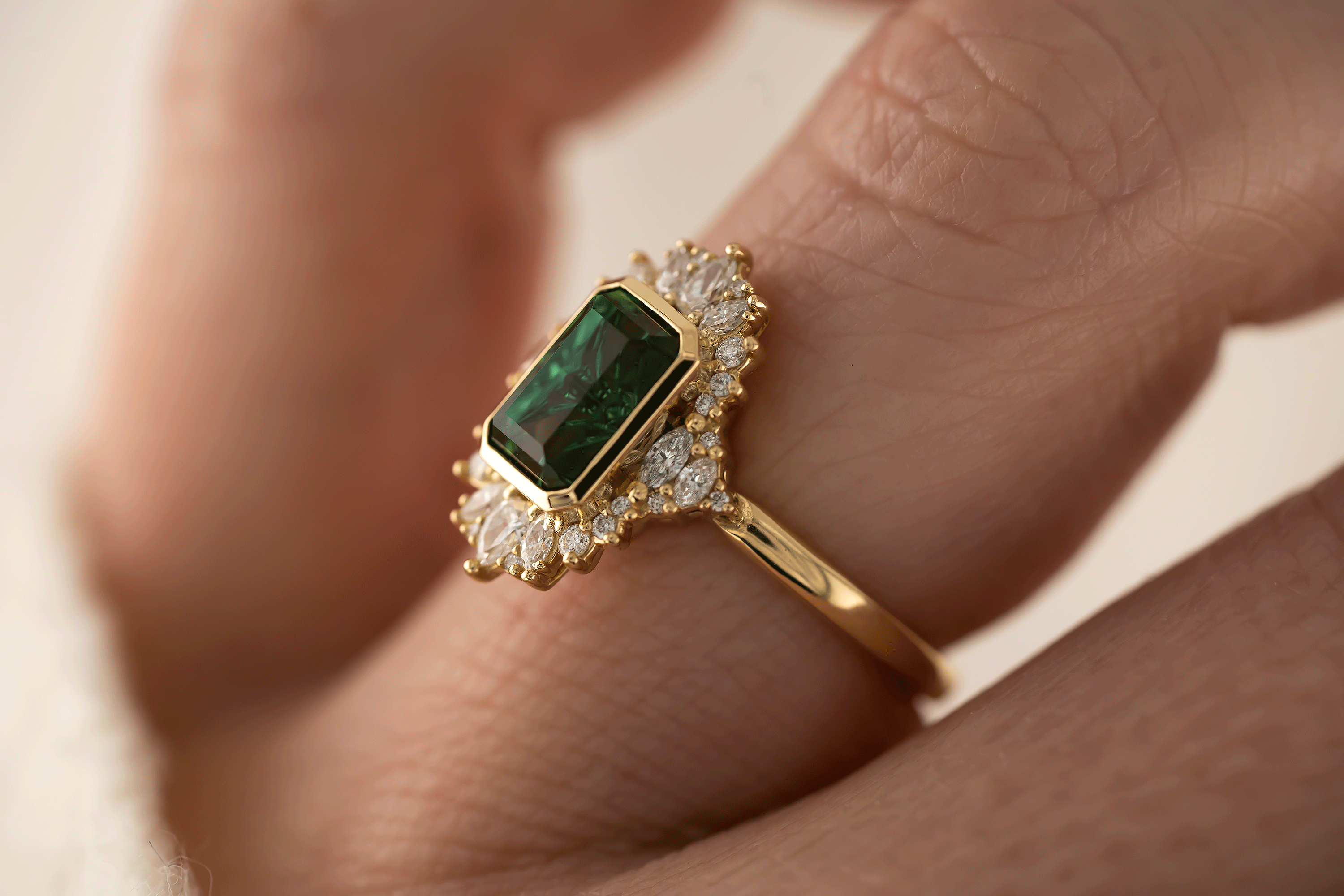 The Ethereal Ring | 2.09 CT Rectangular Starbrite™ Green Tourmaline - Lavender Creek Gems 