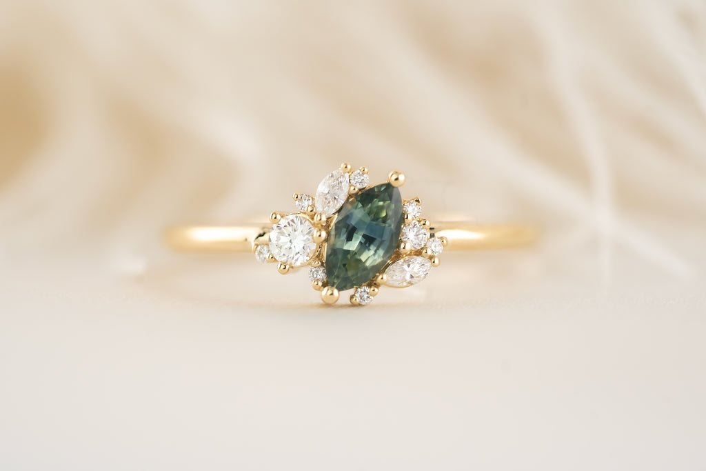 The Cosma Ring - Teal Montana Sapphire - Lavender Creek Gems 