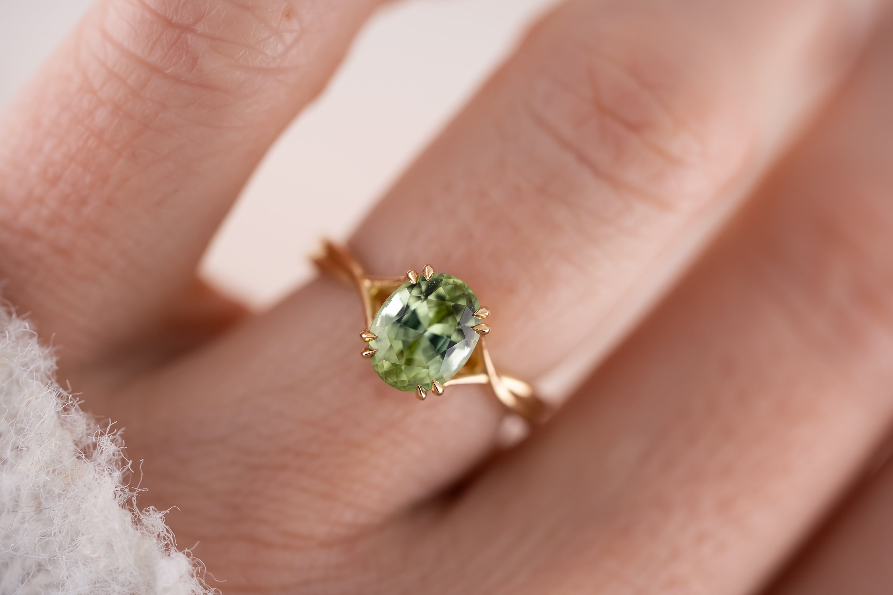 The Fates Ring | 1.93 CT Oval Apple Green Tourmaline - Lavender Creek Gems 