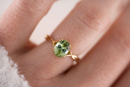 The Fates Ring | 1.93 CT Oval Apple Green Tourmaline - Lavender Creek Gems 