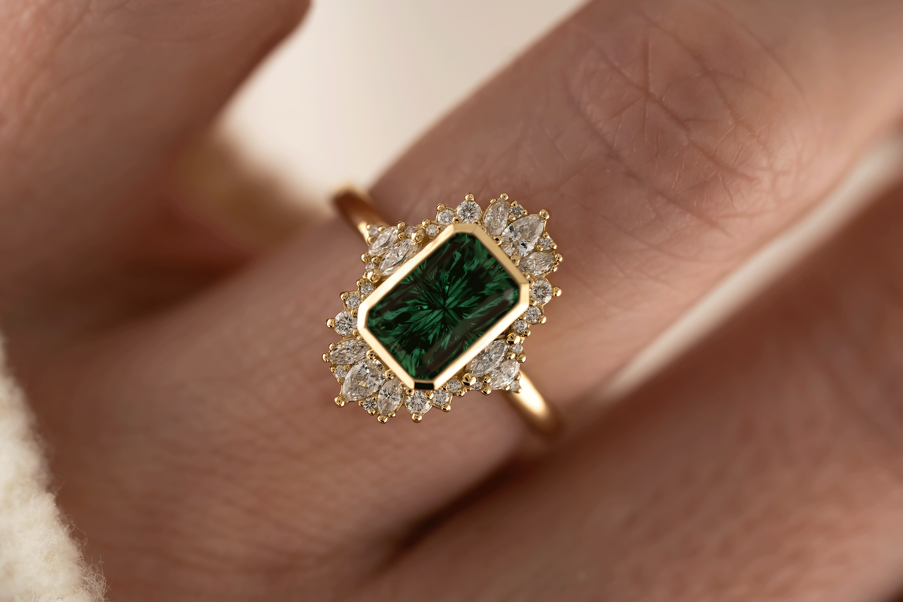 The Ethereal Ring | 2.09 CT Rectangular Starbrite™ Green Tourmaline - Lavender Creek Gems 
