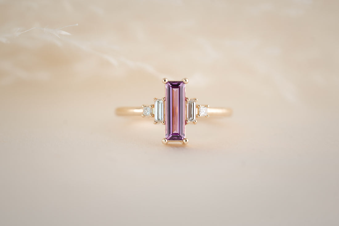 The Mira 0.86 CT Purple Baguette Sapphire Ring - Lavender Creek Gems 