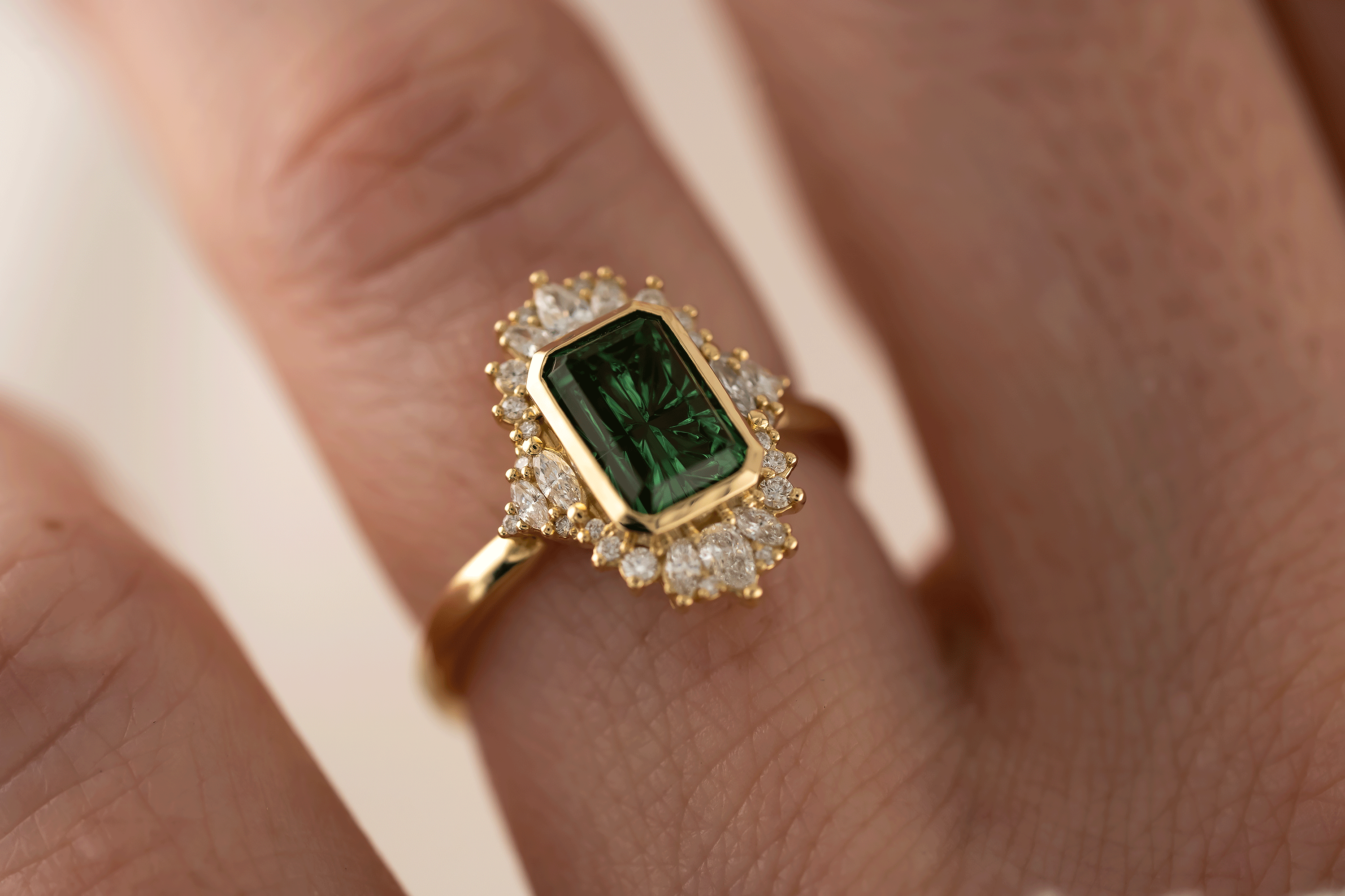 The Ethereal Ring | 2.09 CT Rectangular Starbrite™ Green Tourmaline - Lavender Creek Gems 