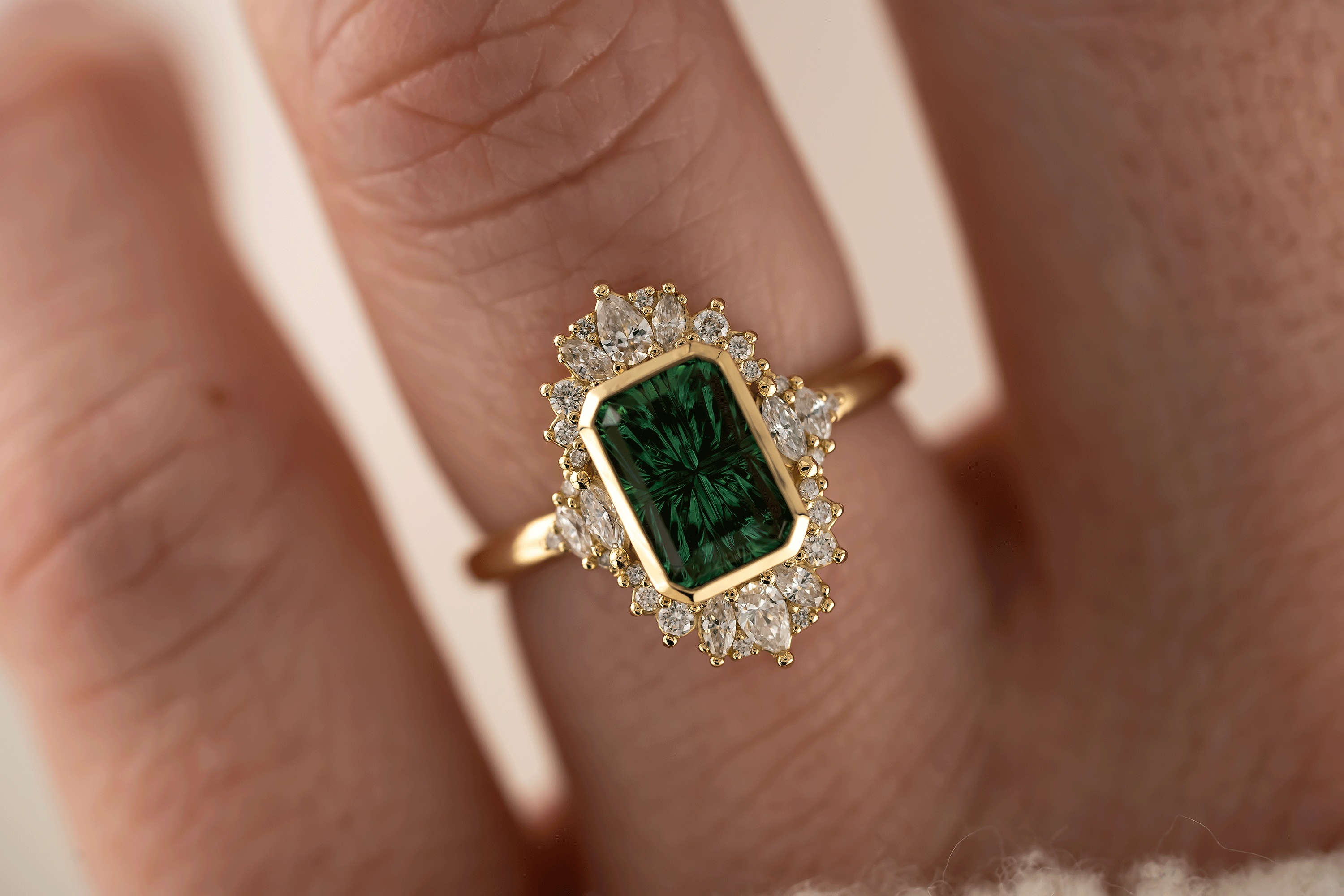 The Ethereal Ring | 2.09 CT Rectangular Starbrite™ Green Tourmaline - Lavender Creek Gems 