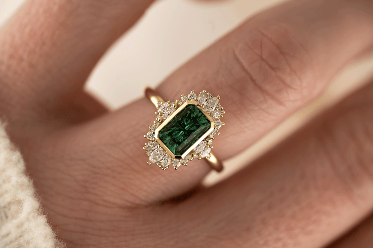 The Ethereal Ring | 2.09 CT Rectangular Starbrite™ Green Tourmaline