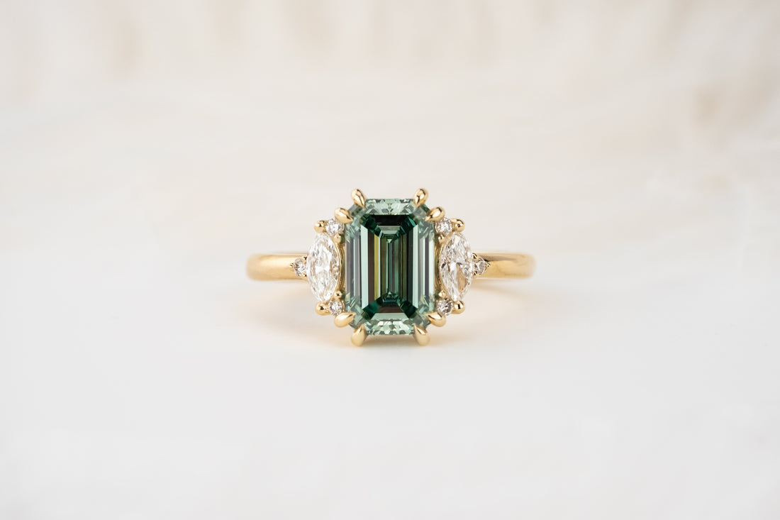 The Low Maren Ring | 2.06 CT Emerald Cut Teal Diamond - Lavender Creek Gems 