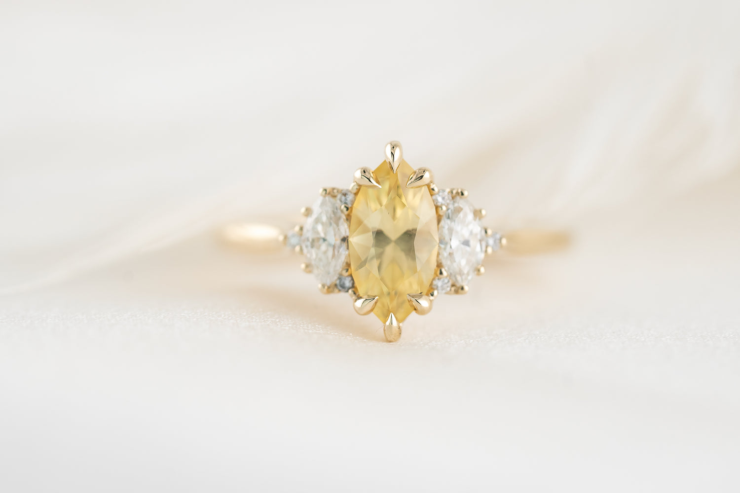 The Maren Ring | 0.94 CT Marquise Yellow Silky Sapphire - Lavender Creek Gems 