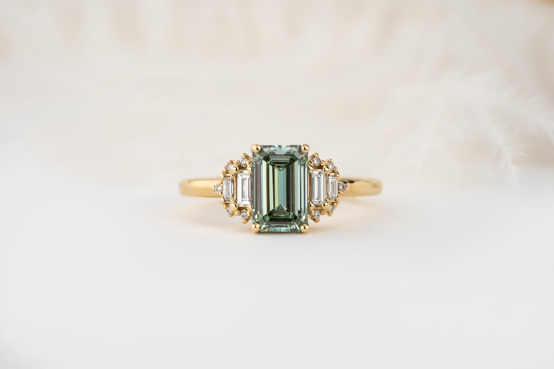 The Soleil Ring | 1.51 CT Emerald Cut Green Diamond - Lavender Creek Gems 