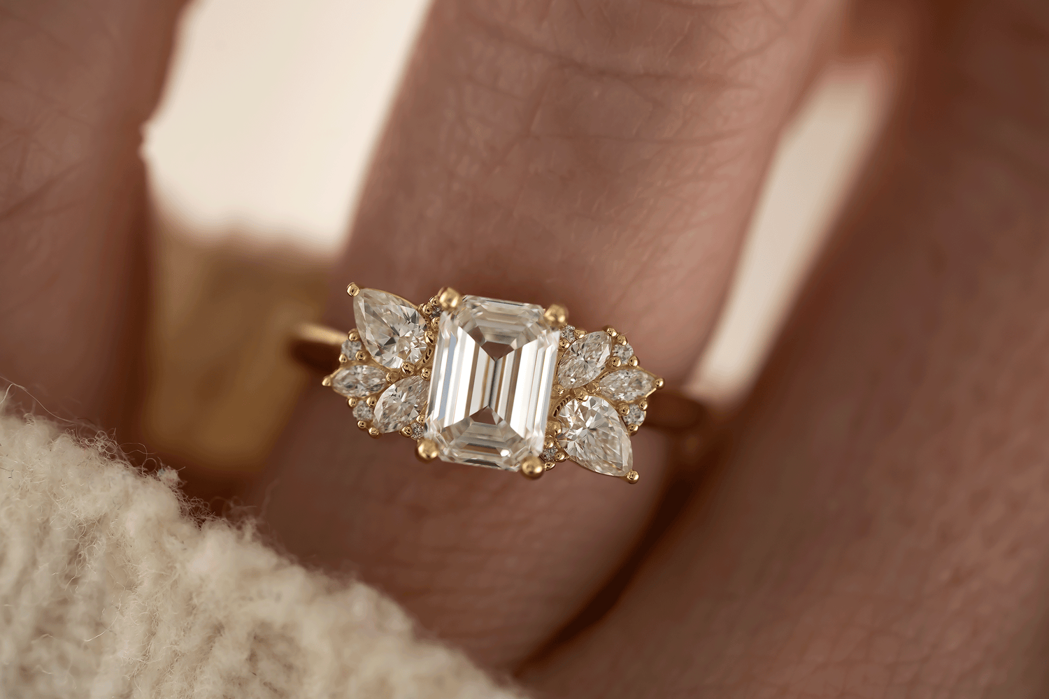 The All Diamond Fleur Ring | Emerald Cut Diamond