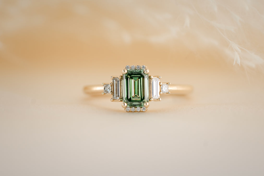 The Sura 1.02 CT Emerald Cut Green Diamond Ring - Lavender Creek Gems