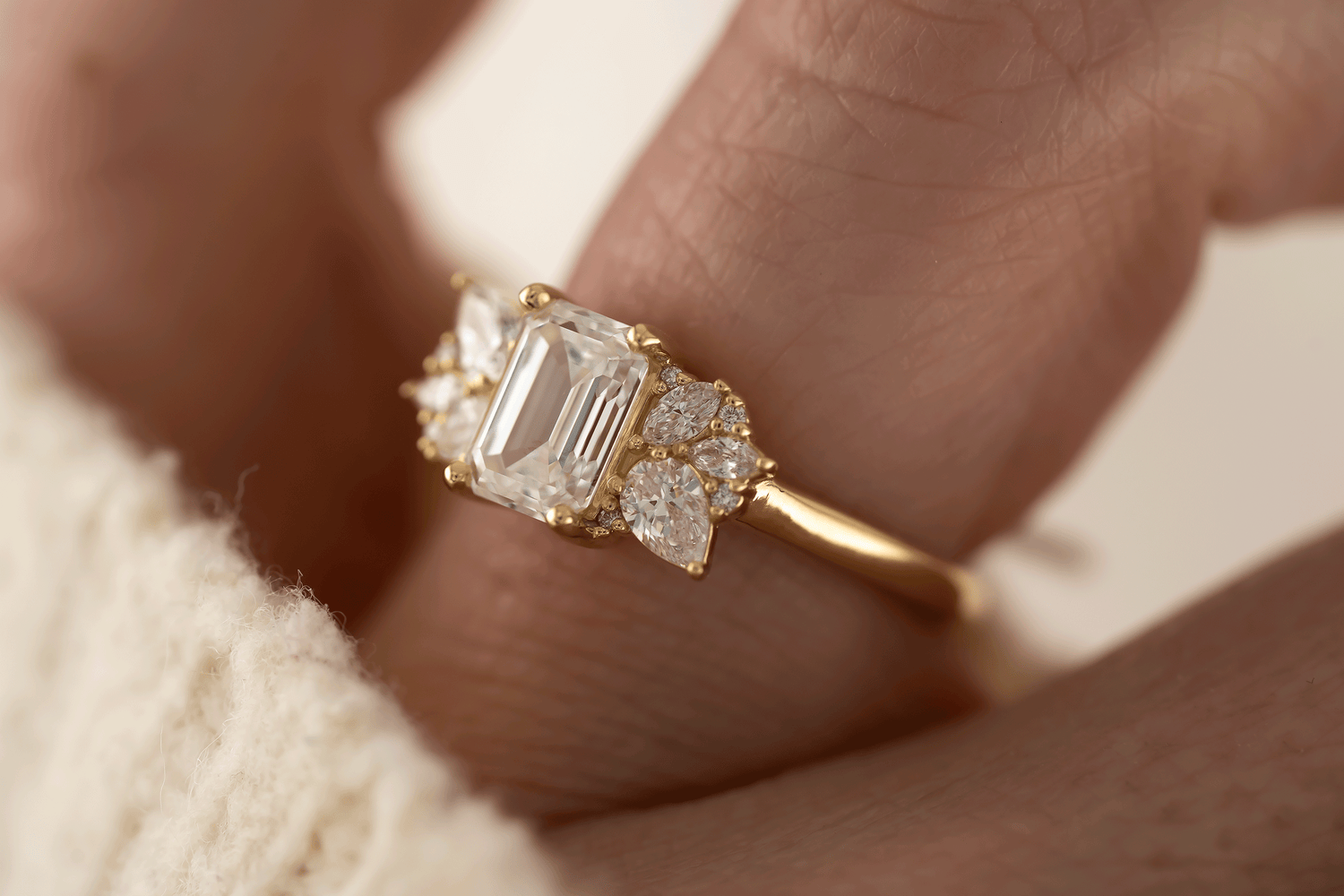 The All Diamond Fleur Ring | Emerald Cut Diamond