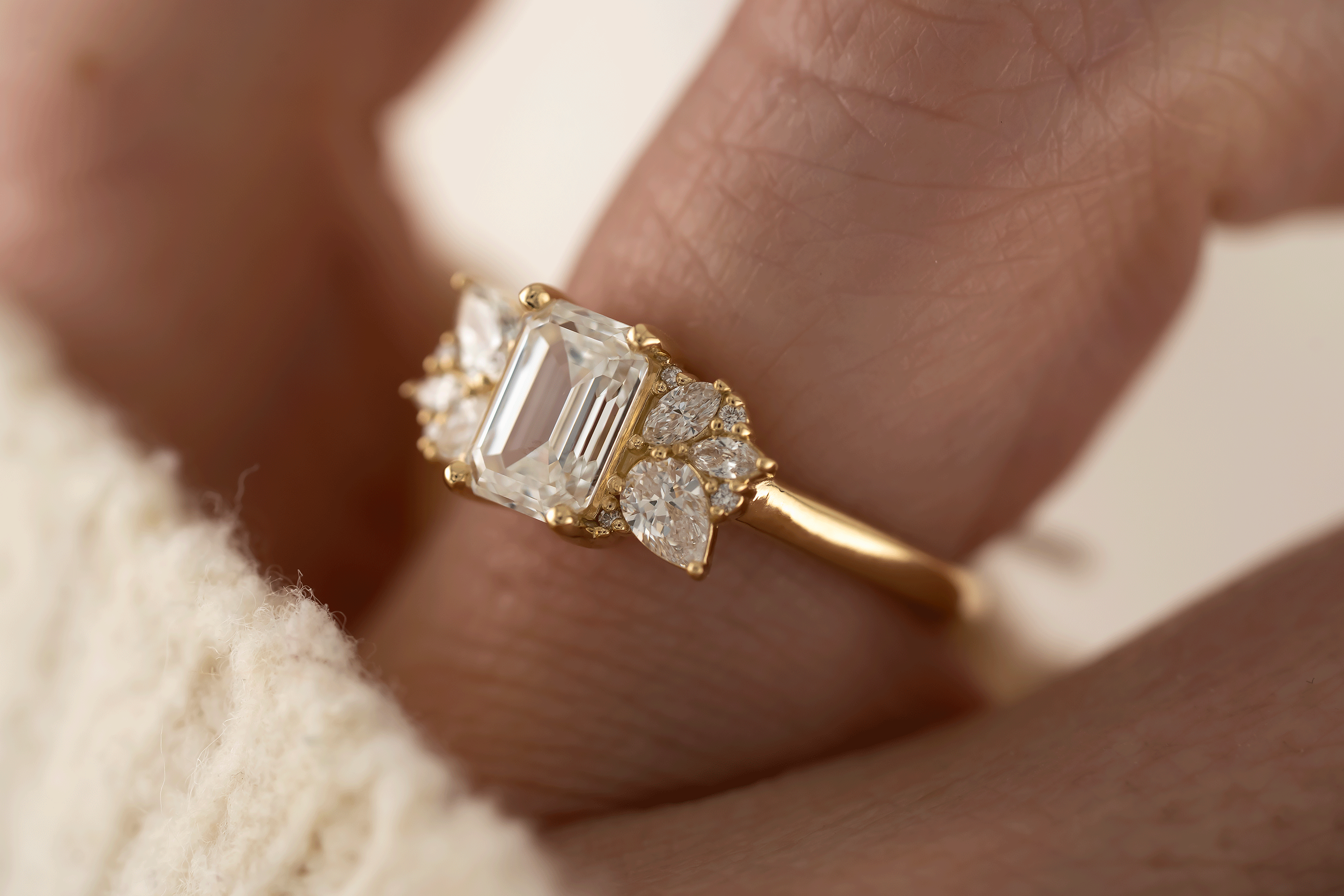 The All Diamond Fleur Ring | Emerald Cut Diamond - Lavender Creek Gems 
