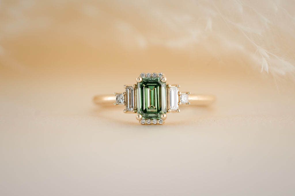 The Sura 1.02 CT Emerald Cut Green Diamond Ring - Lavender Creek Gems 