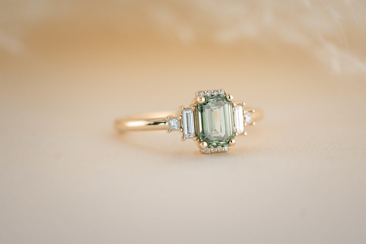 The Sura 1.02 CT Emerald Cut Green Diamond Ring
