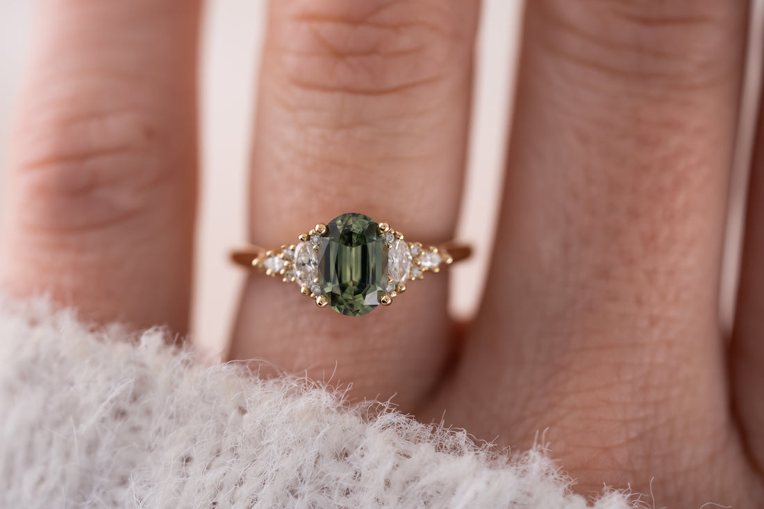 The Maeve Ring | 1.51 CT Oval Green Sapphire - Lavender Creek Gems 
