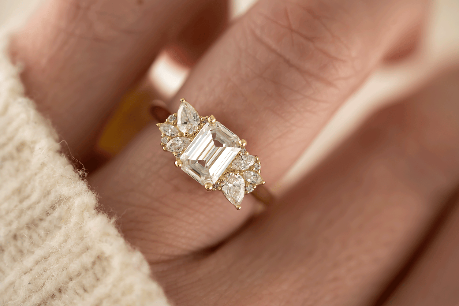 The All Diamond Fleur Ring | Emerald Cut Diamond