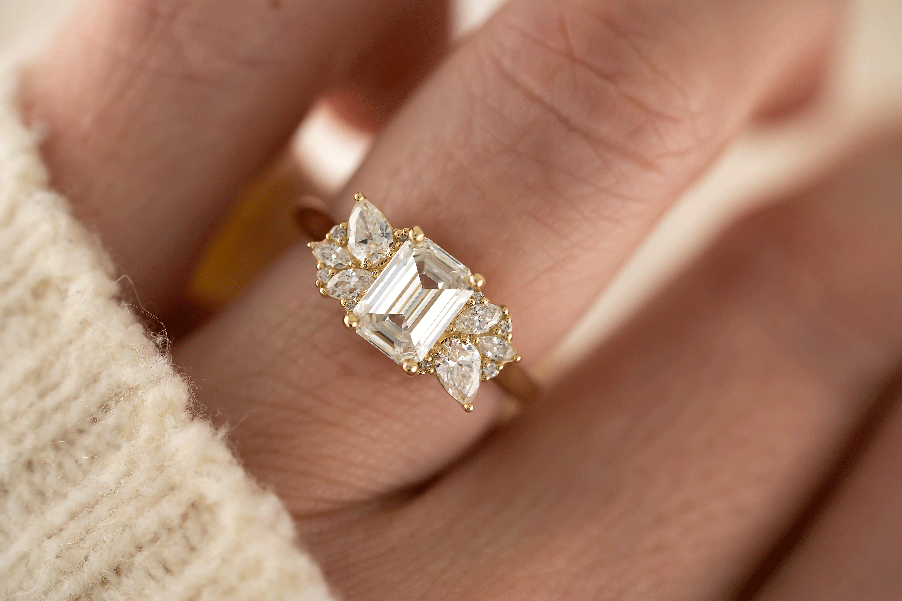 The All Diamond Fleur Ring | Emerald Cut Diamond - Lavender Creek Gems 