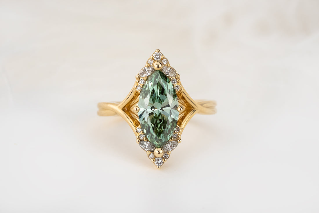 The Everlight Ring | 2.12 CT Marquise Dark Green Diamond - Lavender Creek Gems 
