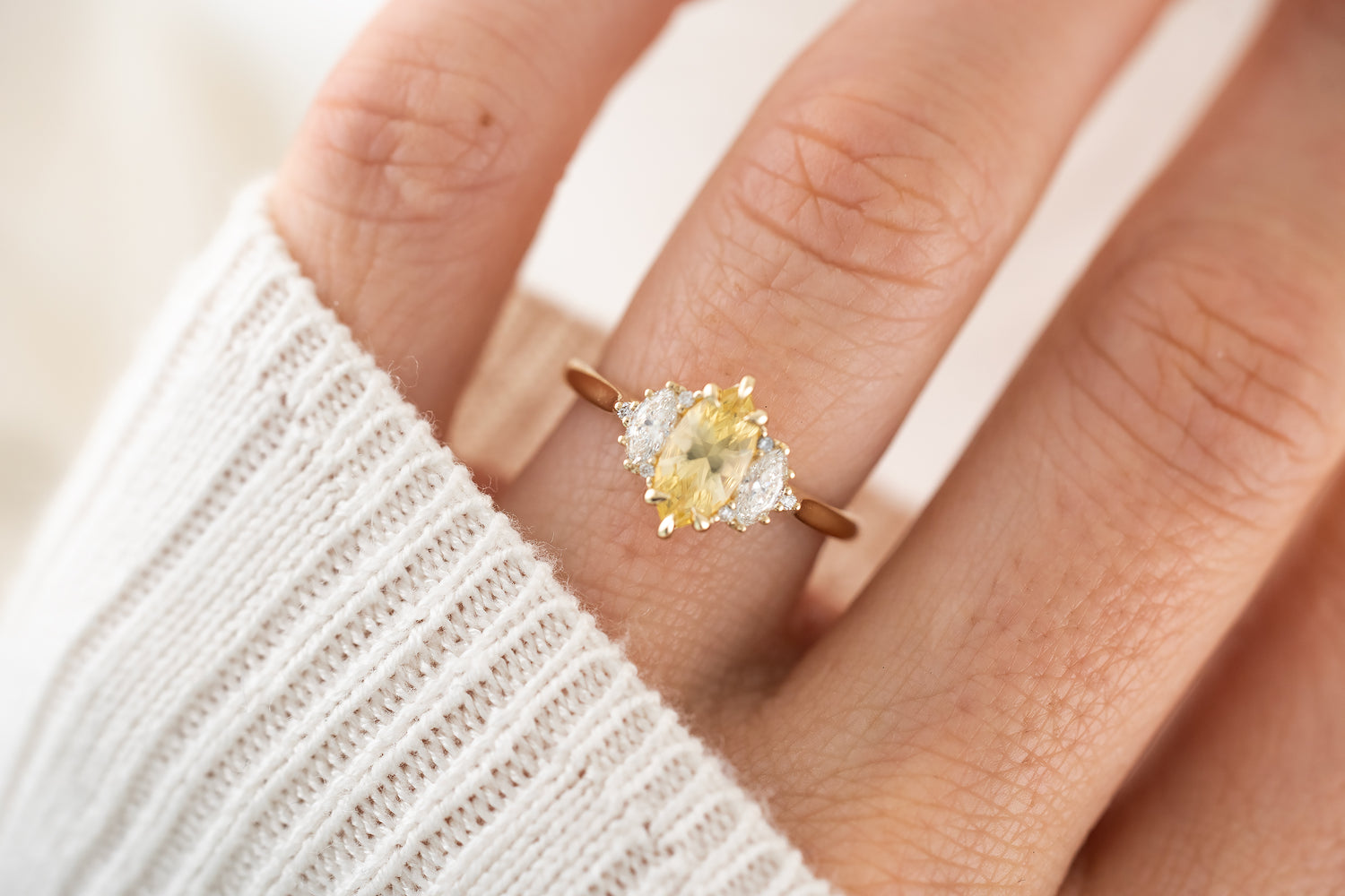 The Maren Ring | 0.94 CT Marquise Yellow Silky Sapphire - Lavender Creek Gems 