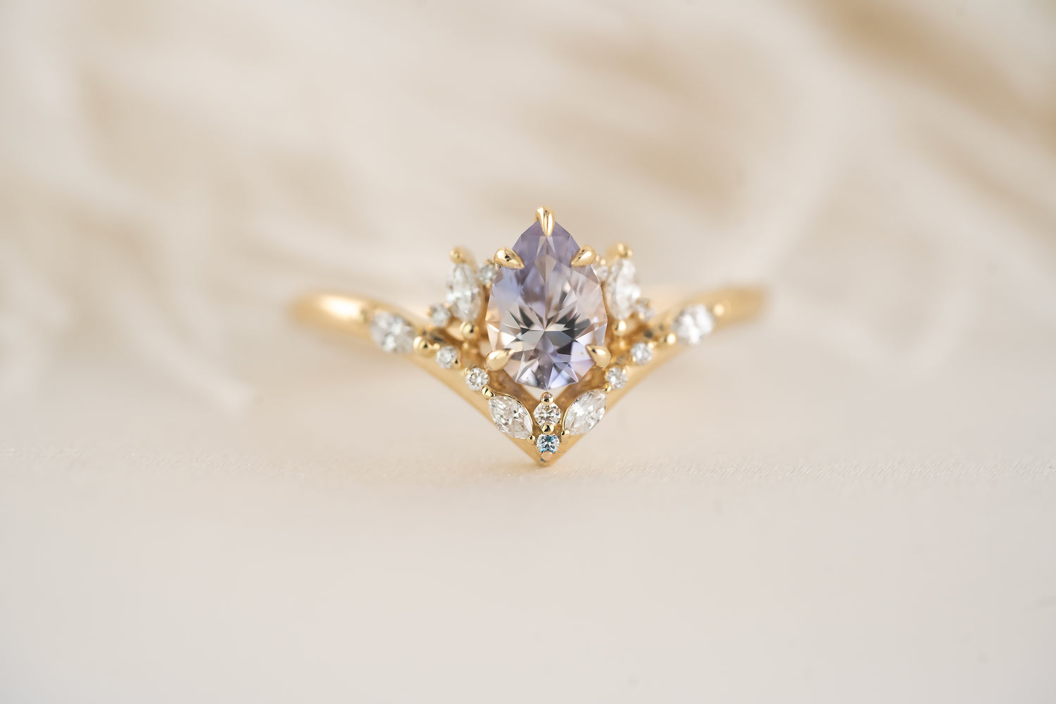 The Aurora Ring - 0.77 CT Pear Pastel Lavender Sapphire - Lavender Creek Gems 