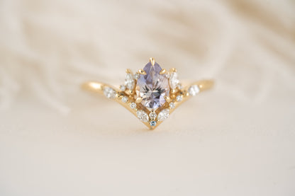 The Aurora Ring - 0.77 CT Pear Pastel Lavender Sapphire - Lavender Creek Gems 