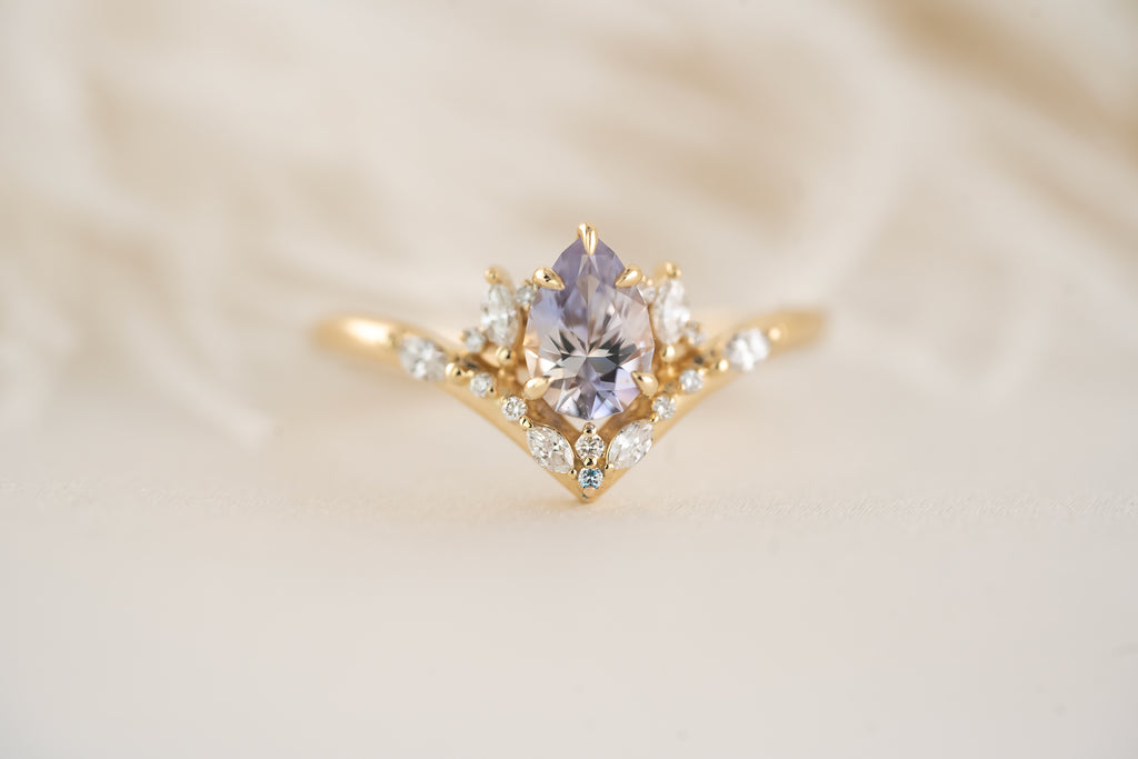 The Aurora Ring - 0.77 CT Pear Pastel Lavender Sapphire - Lavender Creek Gems 