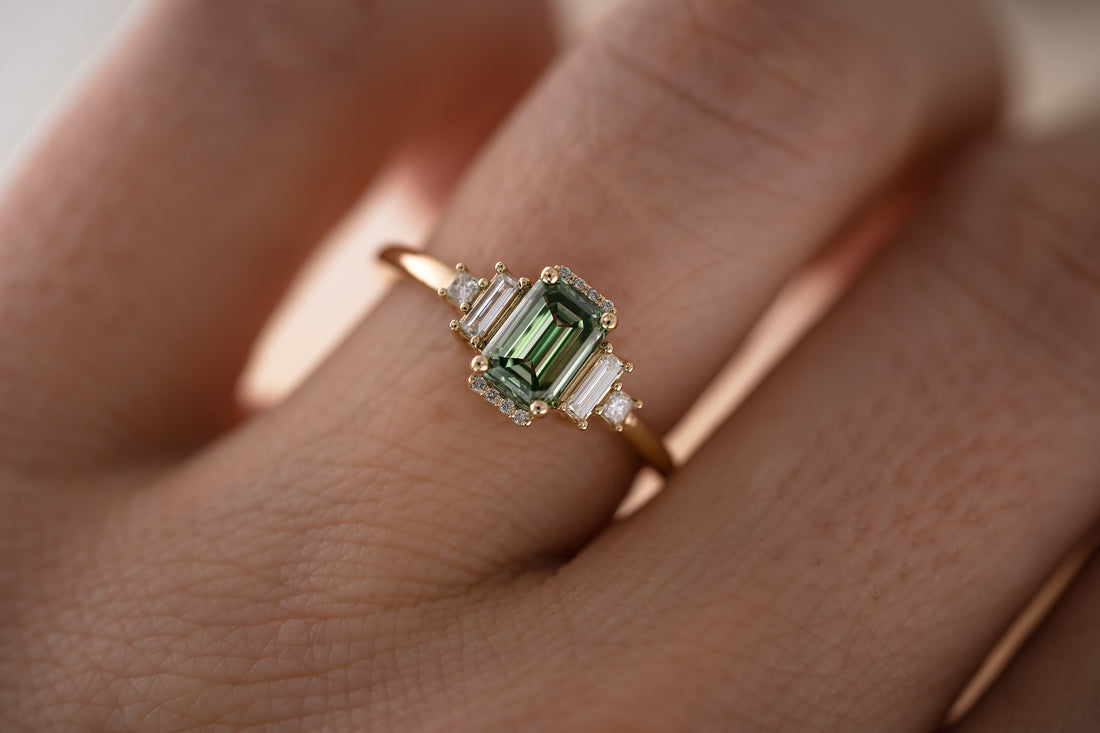 The Sura 1.02 CT Emerald Cut Green Diamond Ring - Lavender Creek Gems