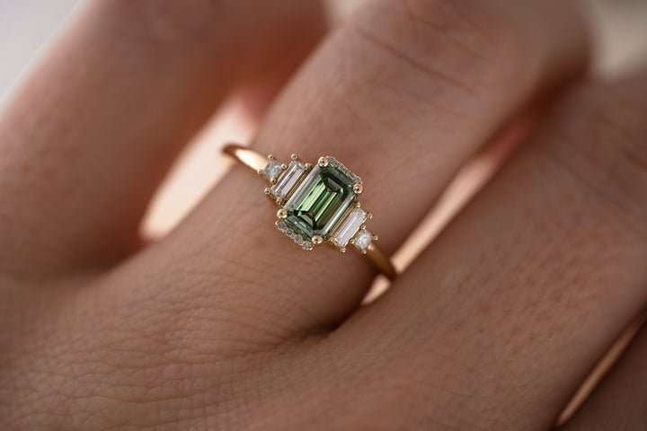 The Sura 1.02 CT Emerald Cut Green Diamond Ring